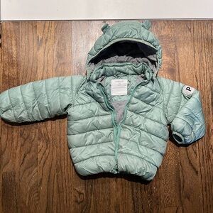 Polarn O Pyret hooded puffer jacket malachite green 9-12 months baby